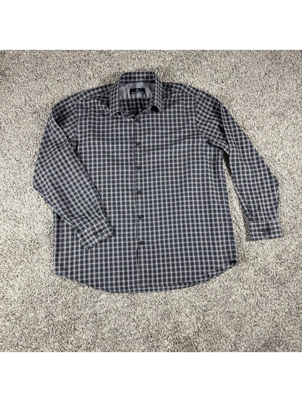 Hart Schaffner Marx Black Gray Cotton  Shirt Sz XL Full Button Long Sleeve